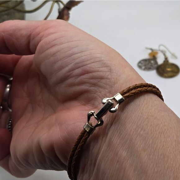 "5/$25" Small Leather Flower Bracelet & Mismatched Coin Disc Dangle Earrings - Picture 8 of 14